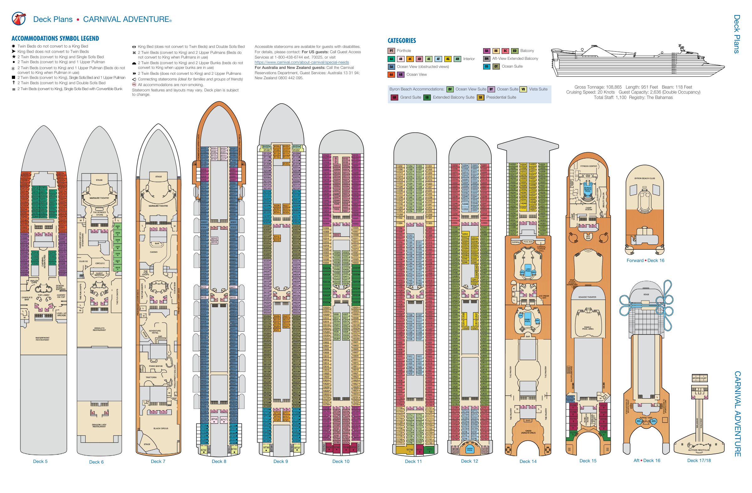 Carnival Adventure, All decks deck plan