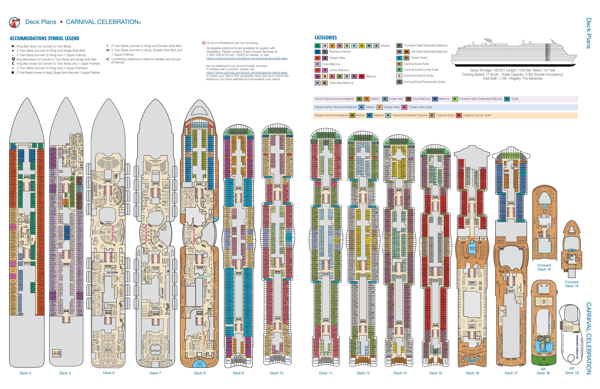 Carnival Celebration, All decks deck plan