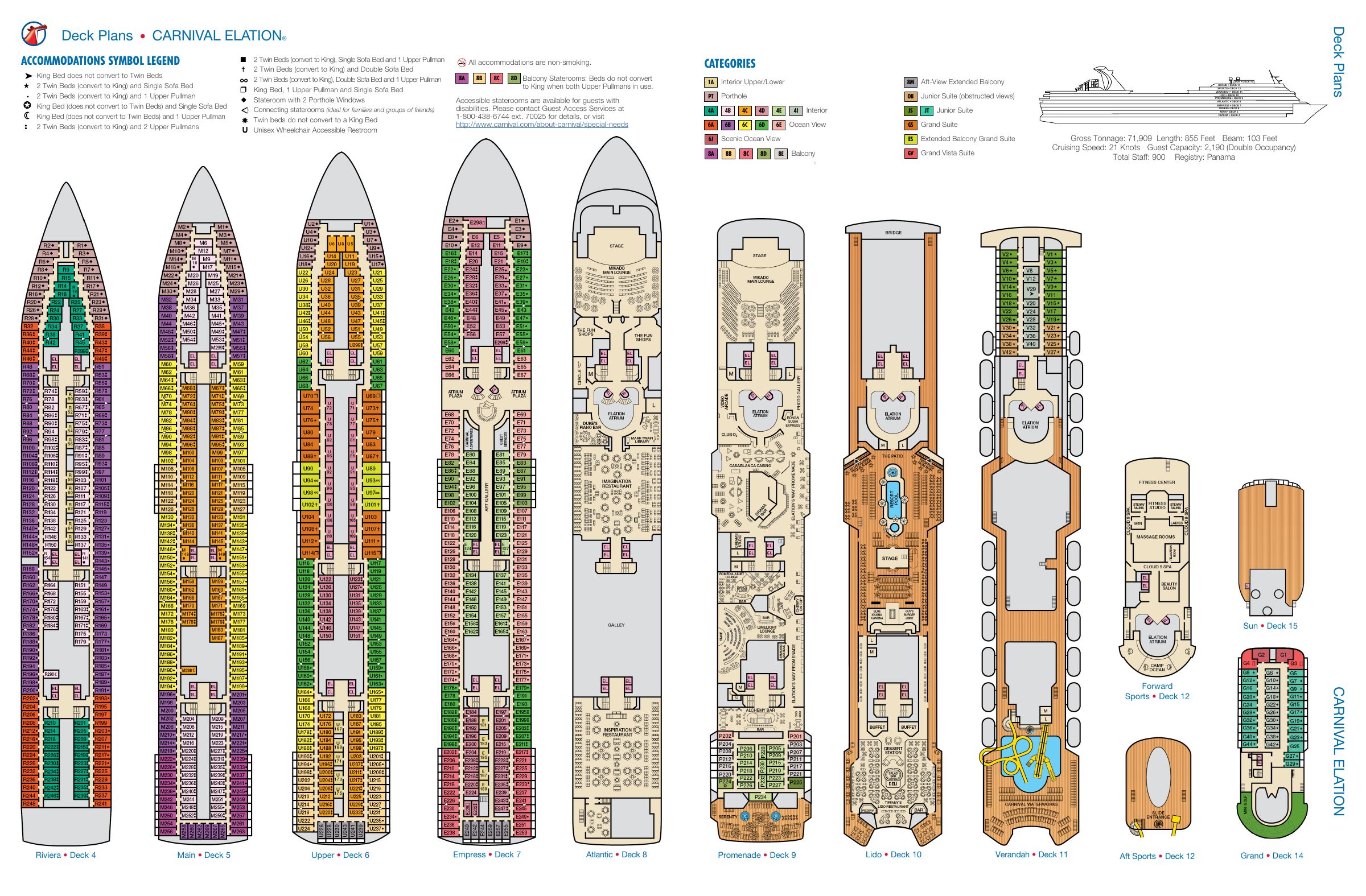Carnival Elation, All decks deck plan