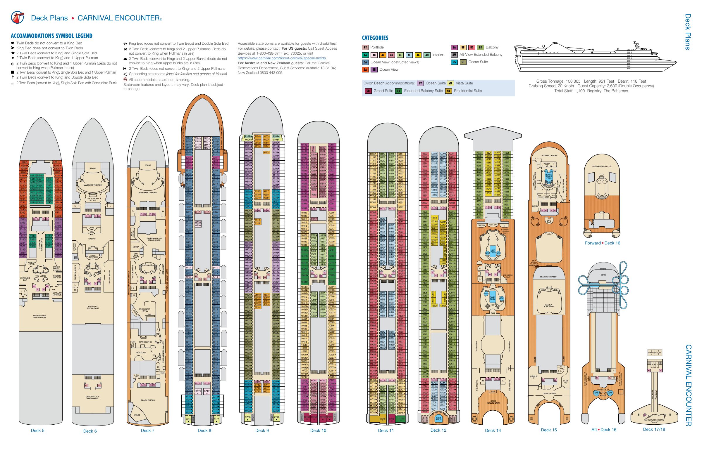 Carnival Encounter, All decks deck plan