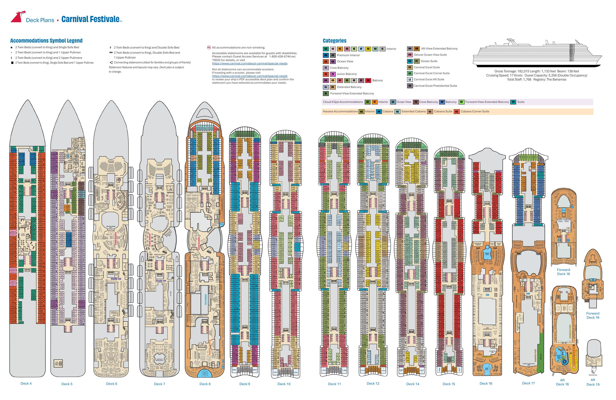 Carnival Festivale, All decks deck plan