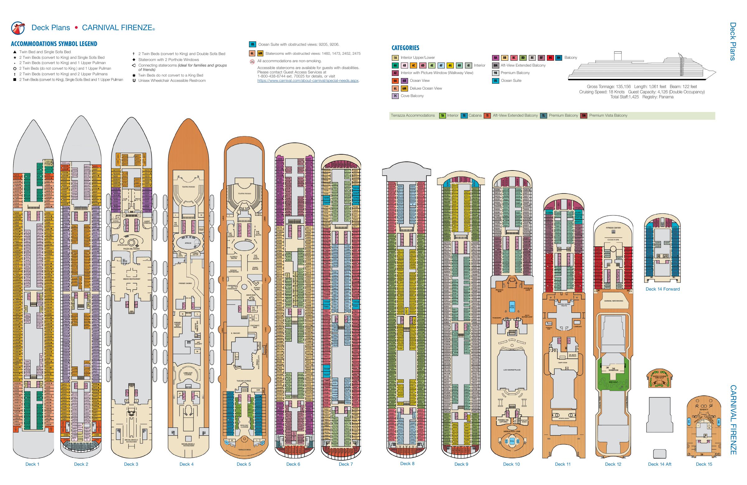 Carnival Firenze, All decks deck plan