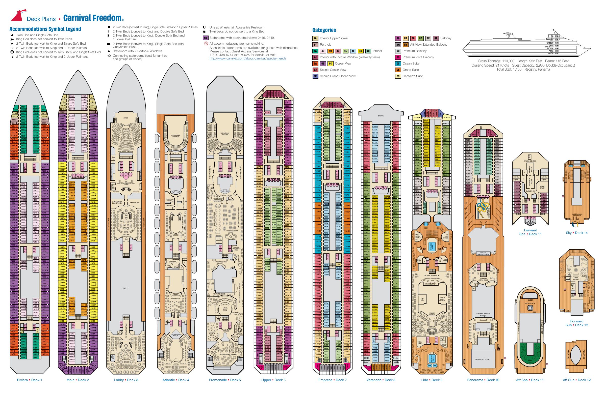 Carnival Freedom, All decks deck plan