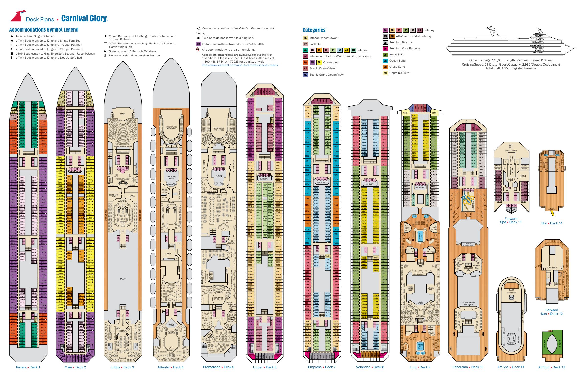 Carnival Glory, All decks deck plan