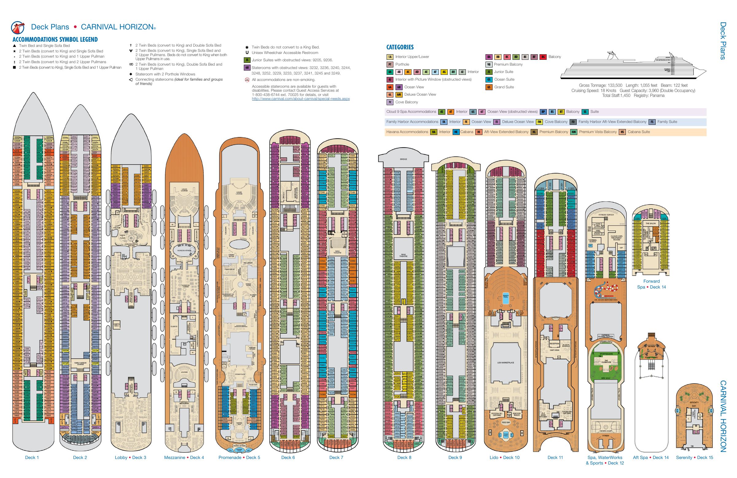 Carnival Horizon, All decks deck plan
