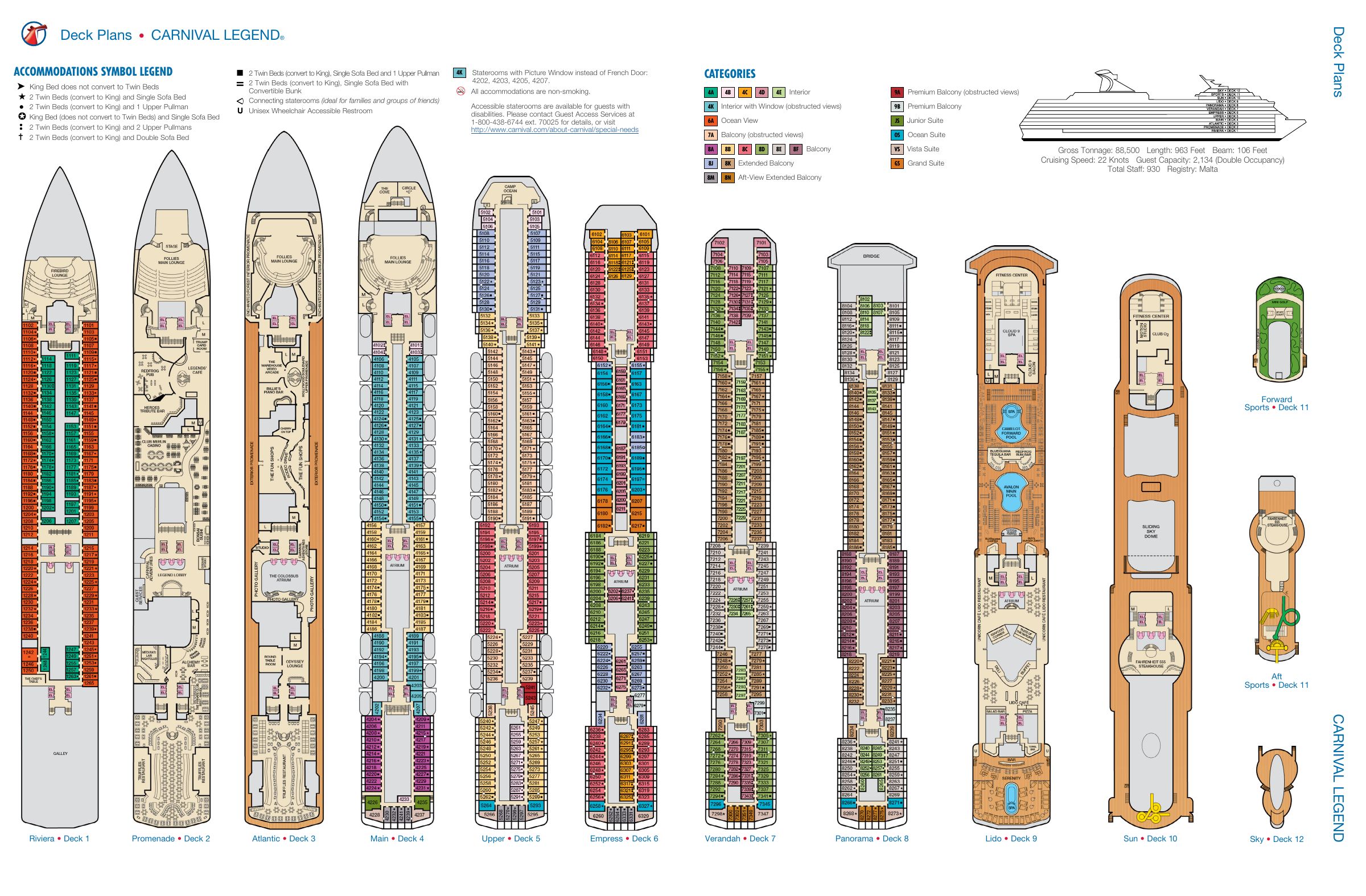 Carnival Legend, All decks deck plan