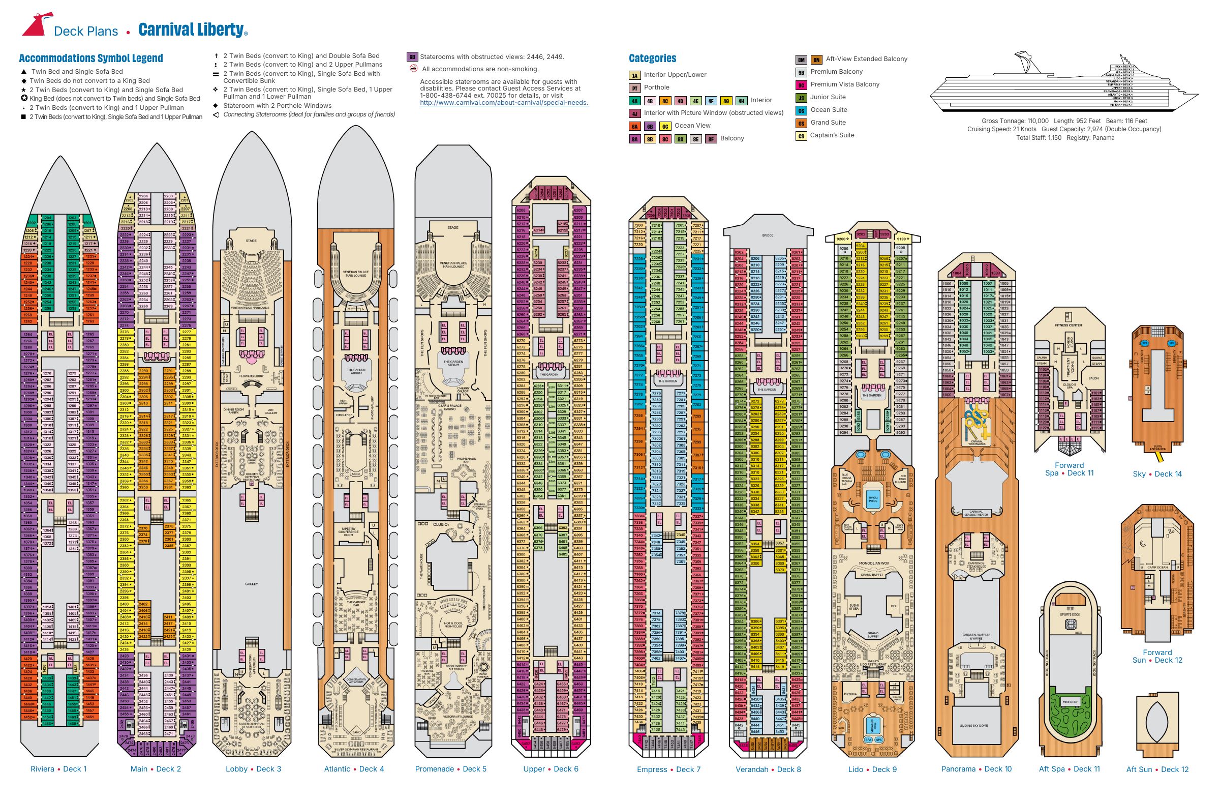 Carnival Liberty, All decks deck plan
