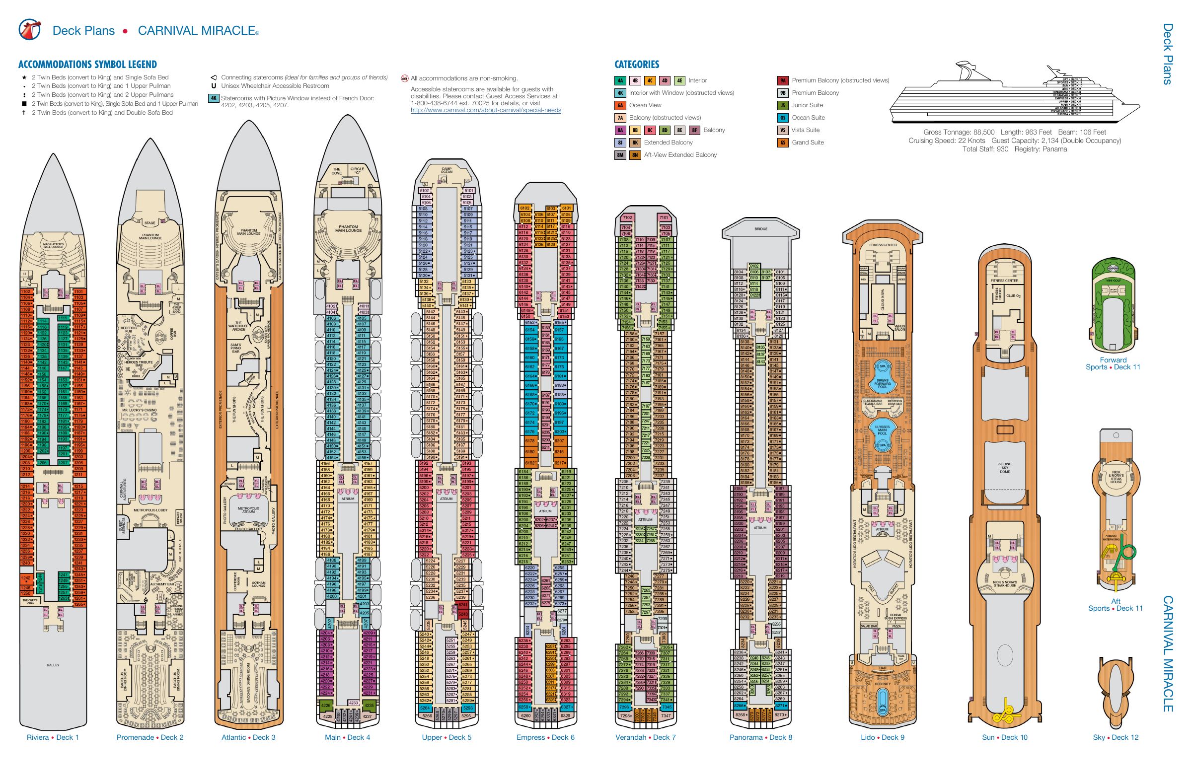 Carnival Miracle, All decks deck plan
