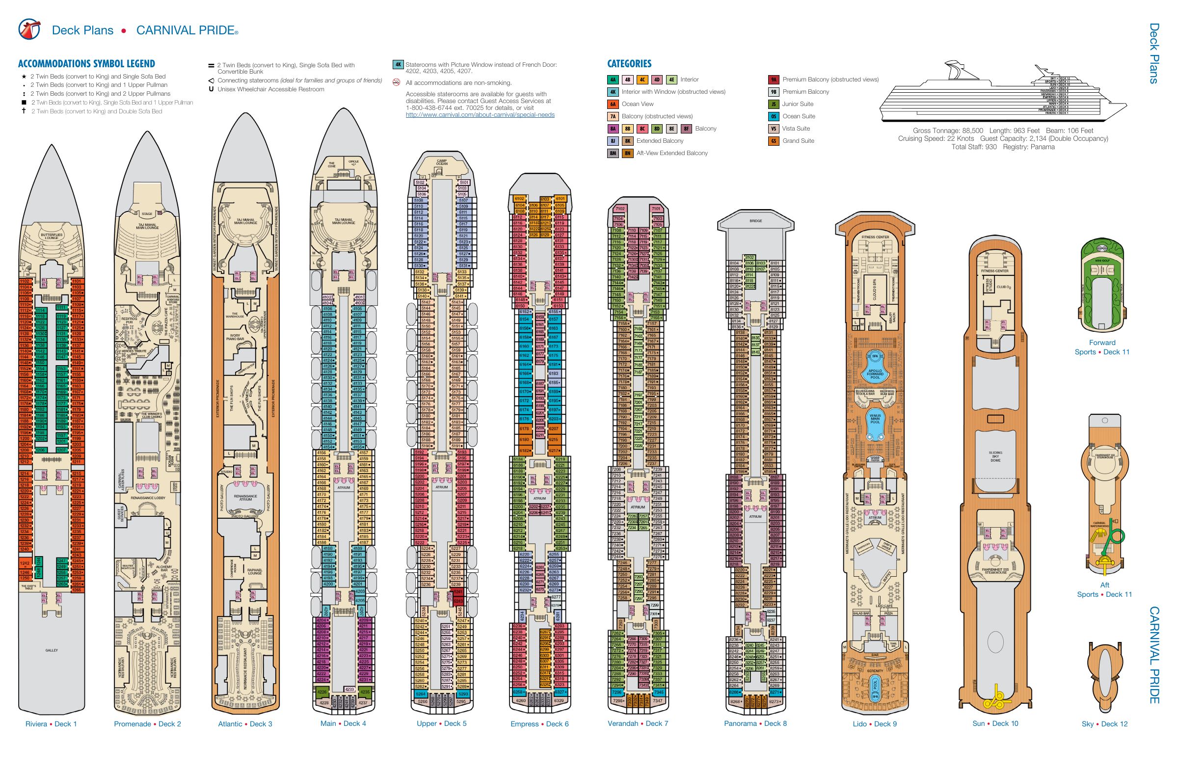 Carnival Pride, All decks deck plan