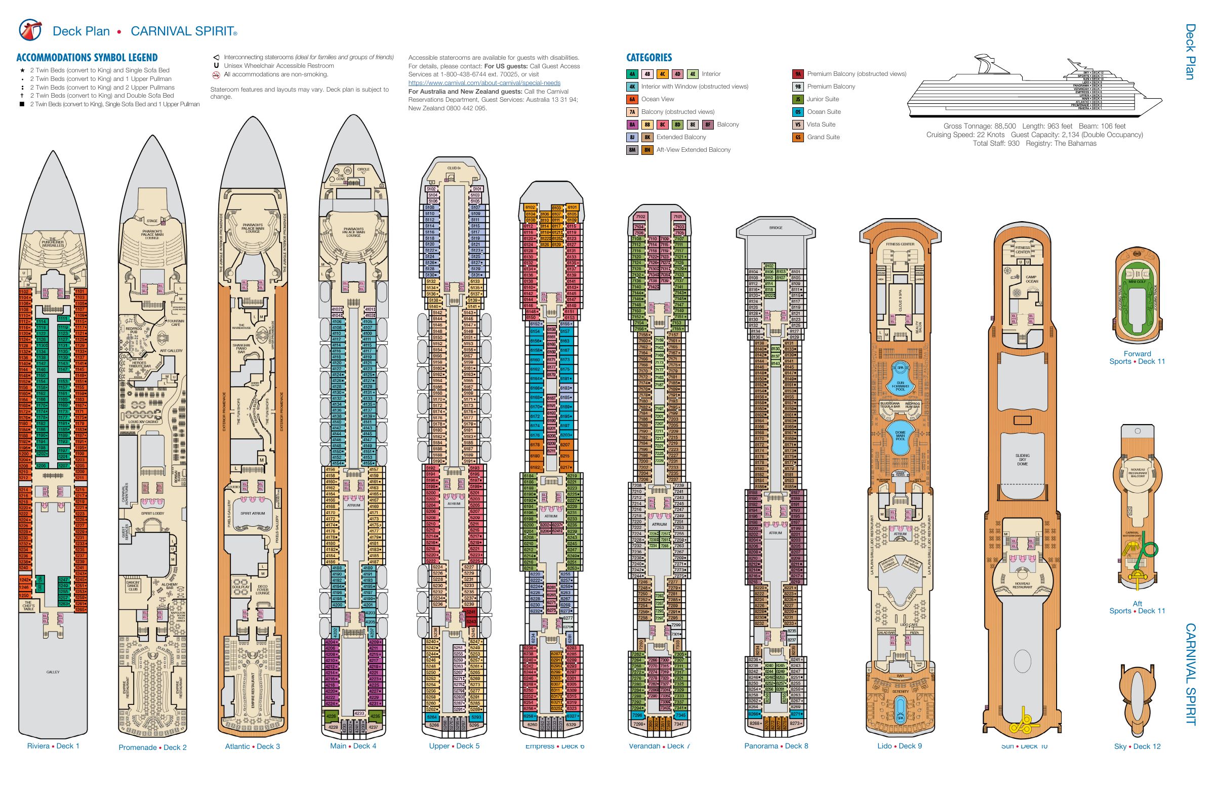 Carnival Spirit, All decks deck plan