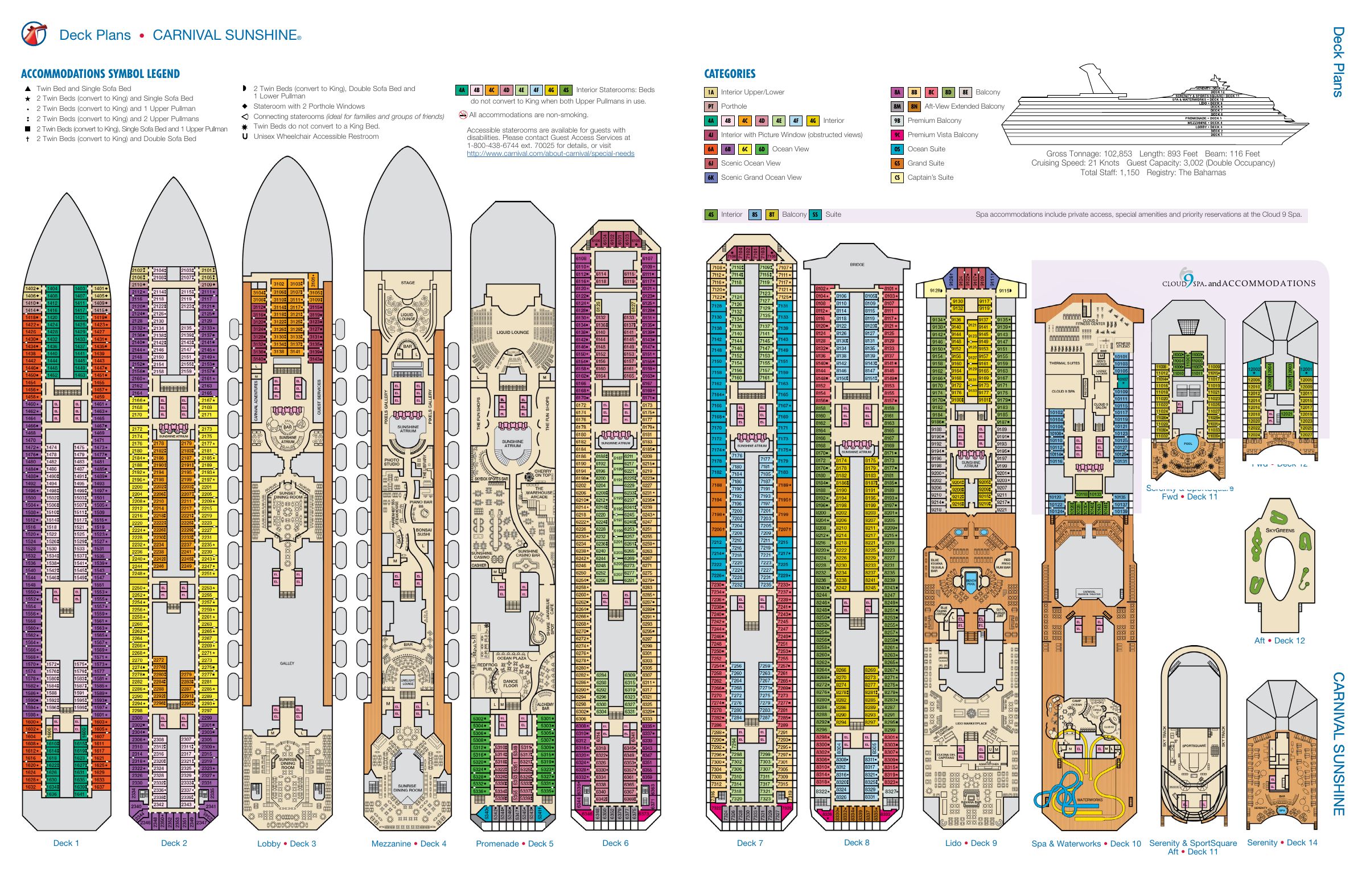 Carnival Sunshine, All decks deck plan
