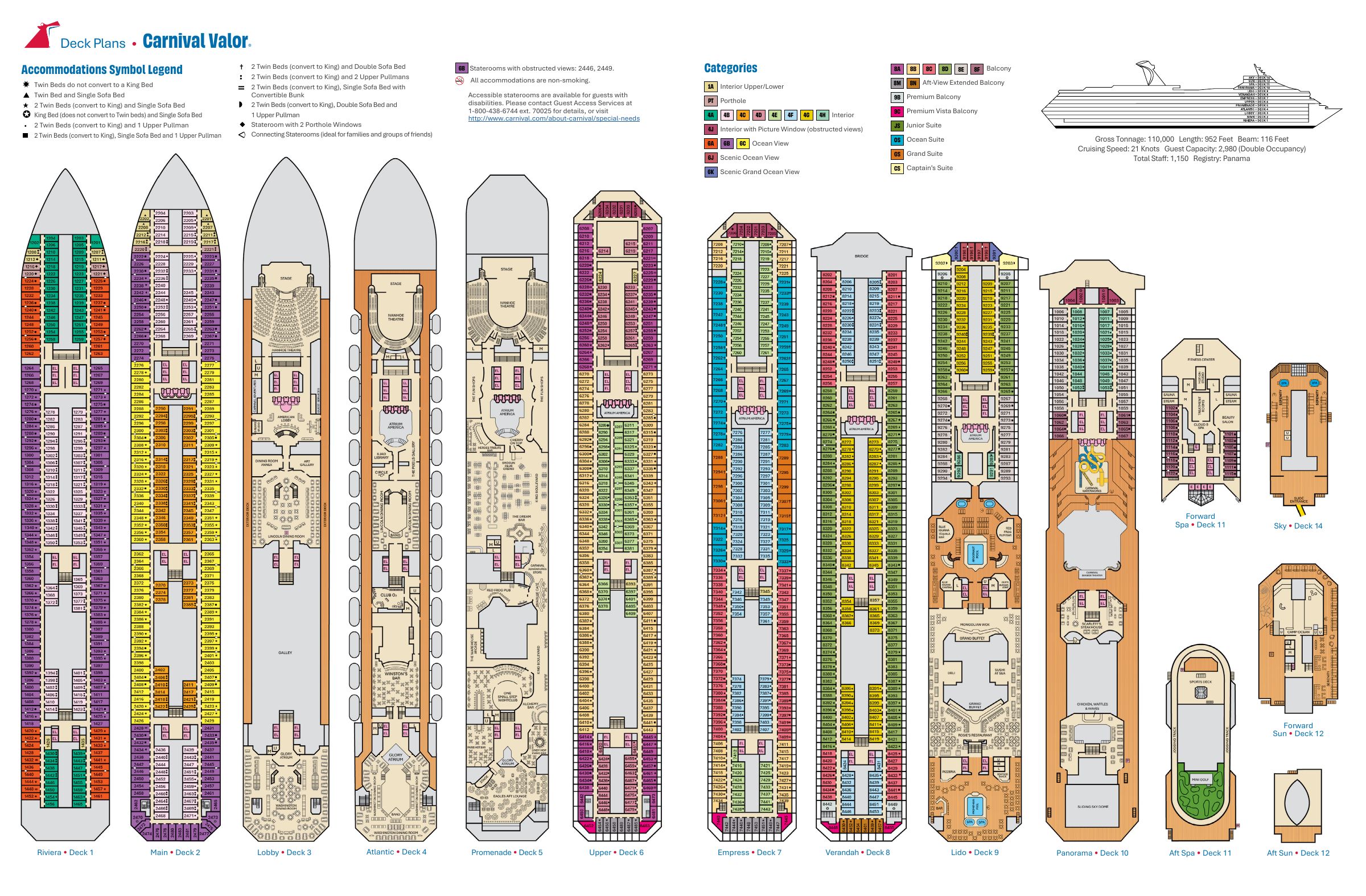 Carnival Valor, All decks deck plan