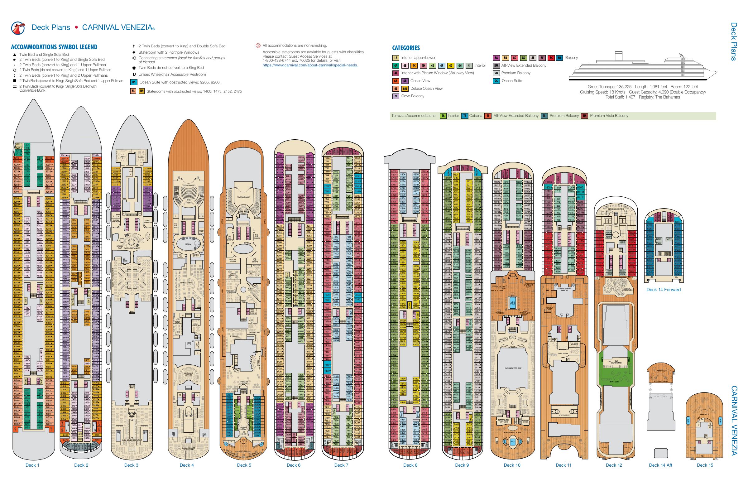 Carnival Venezia, All decks deck plan