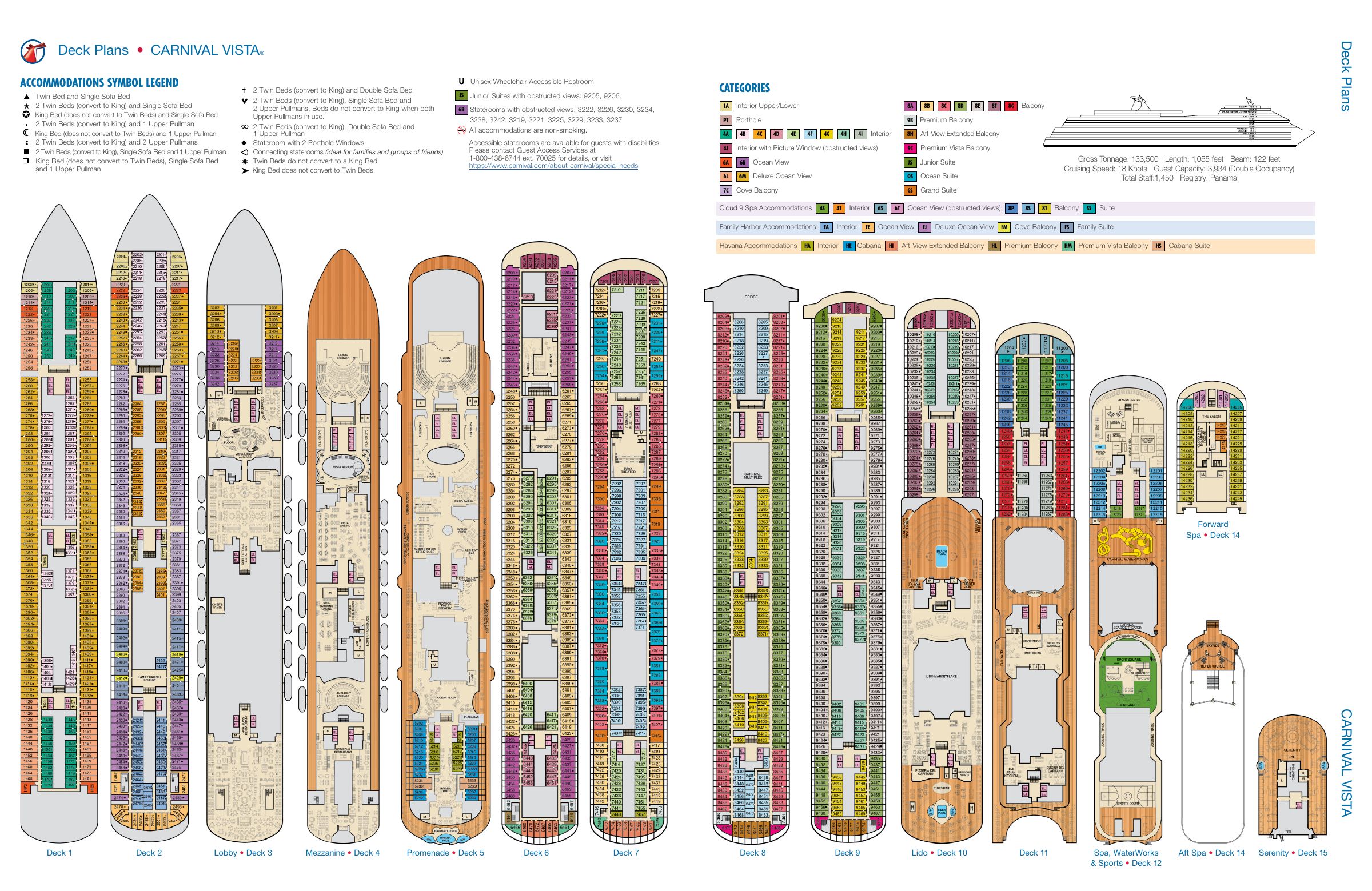 Carnival Vista, All decks deck plan