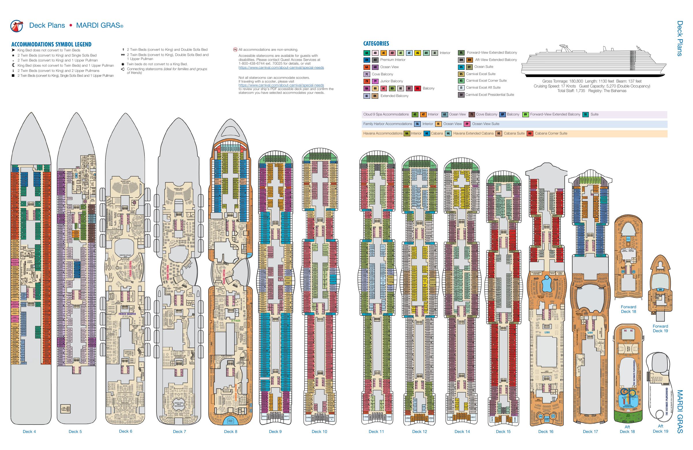 Mardi Gras, All decks deck plan