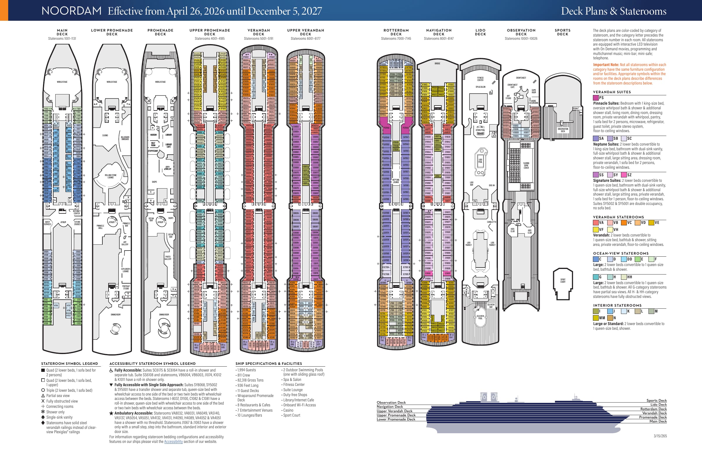 Noordam, effective from April 26 2026 until December 5 2027 deck plan