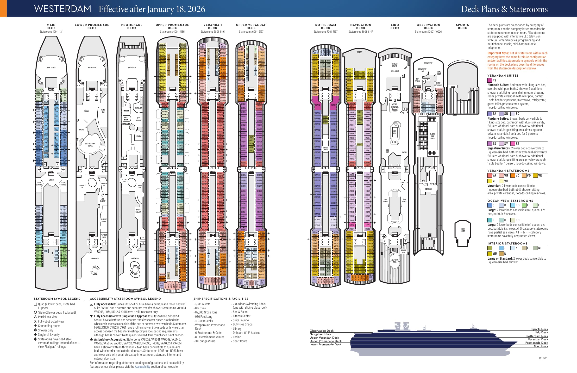 Westerdam, effective after January 18 2026 deck plan