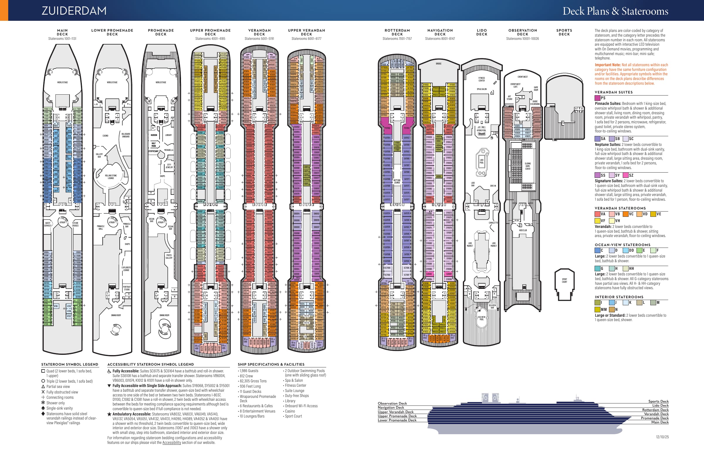 Zuiderdam, Deck plan deck plan