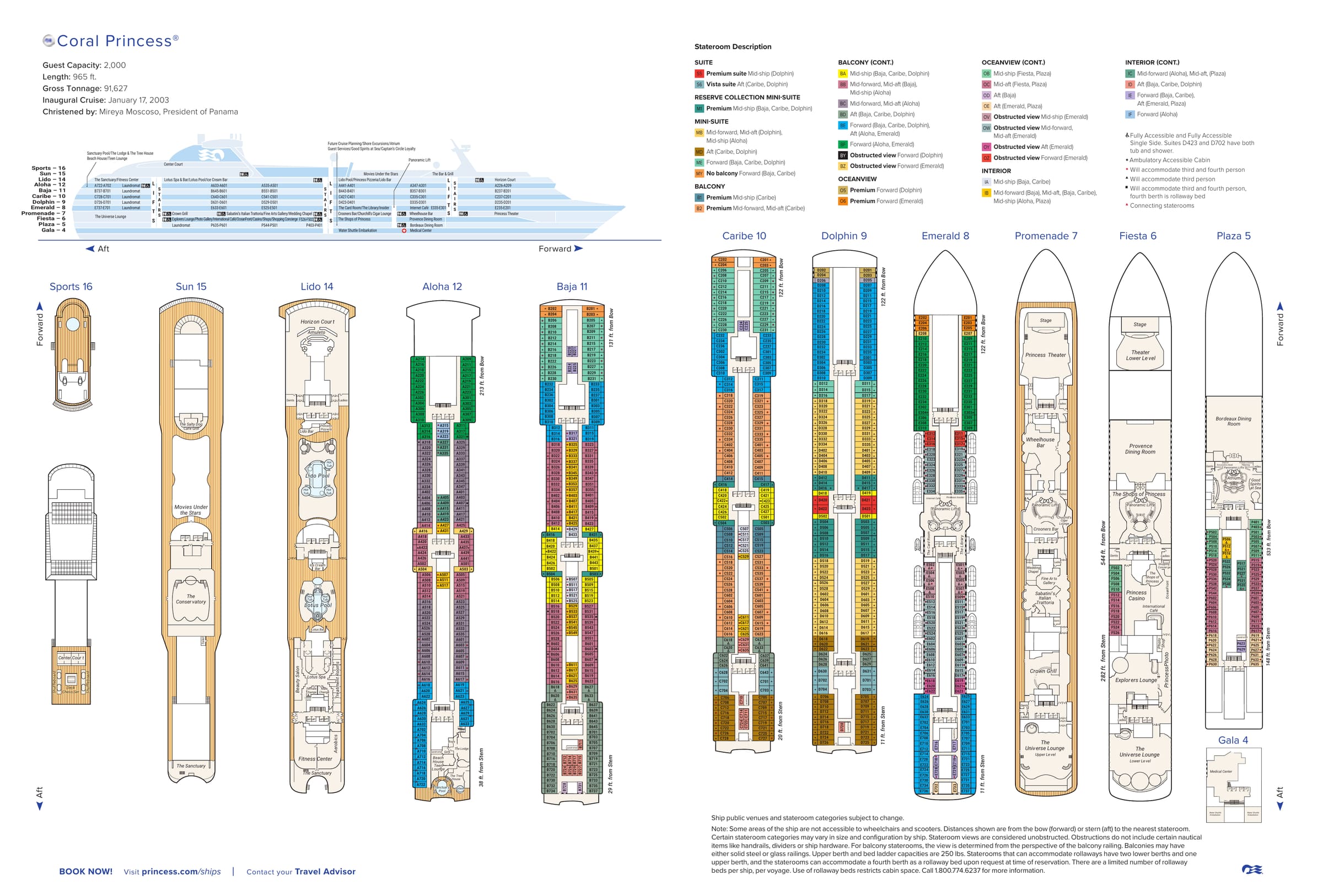 Coral Princess, Deck plan (June 2026) deck plan