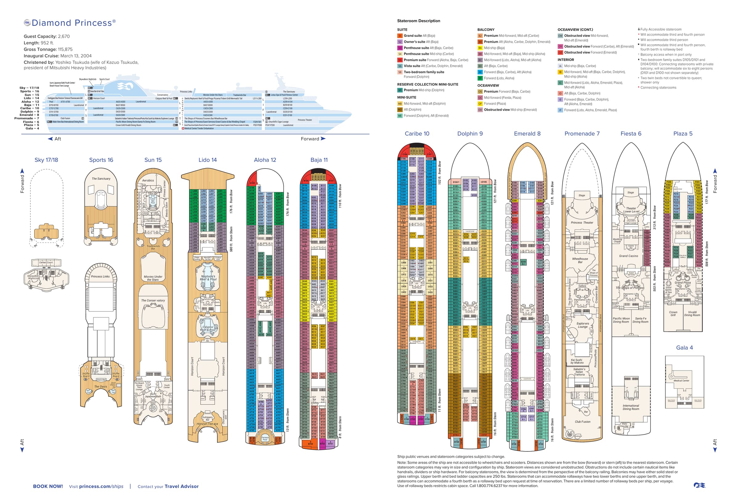 Diamond Princess, Deck plan (June 2026) deck plan