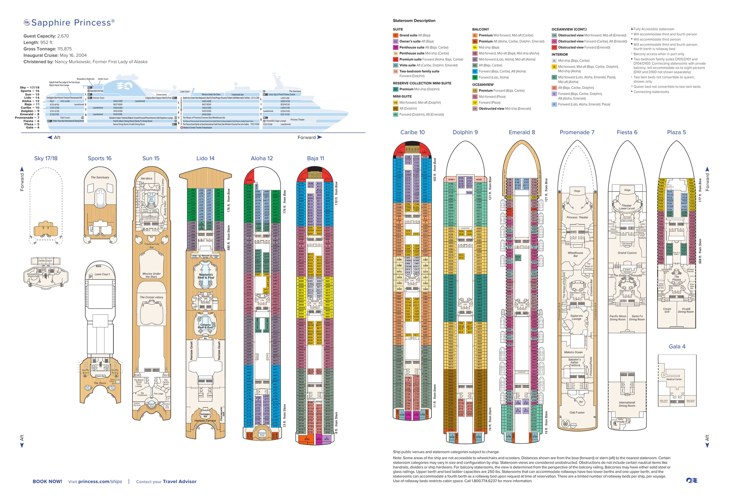 Sapphire Princess, Deck plan (June 2026) deck plan