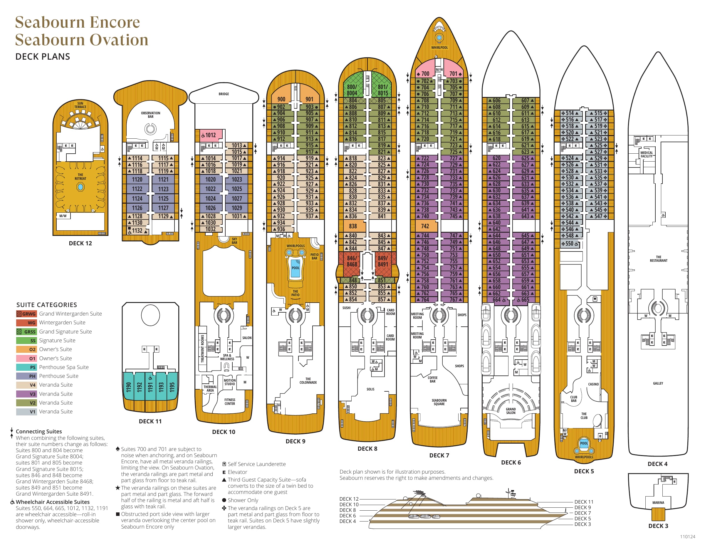 Seabourn Ovation, Encore 110124 deck plan