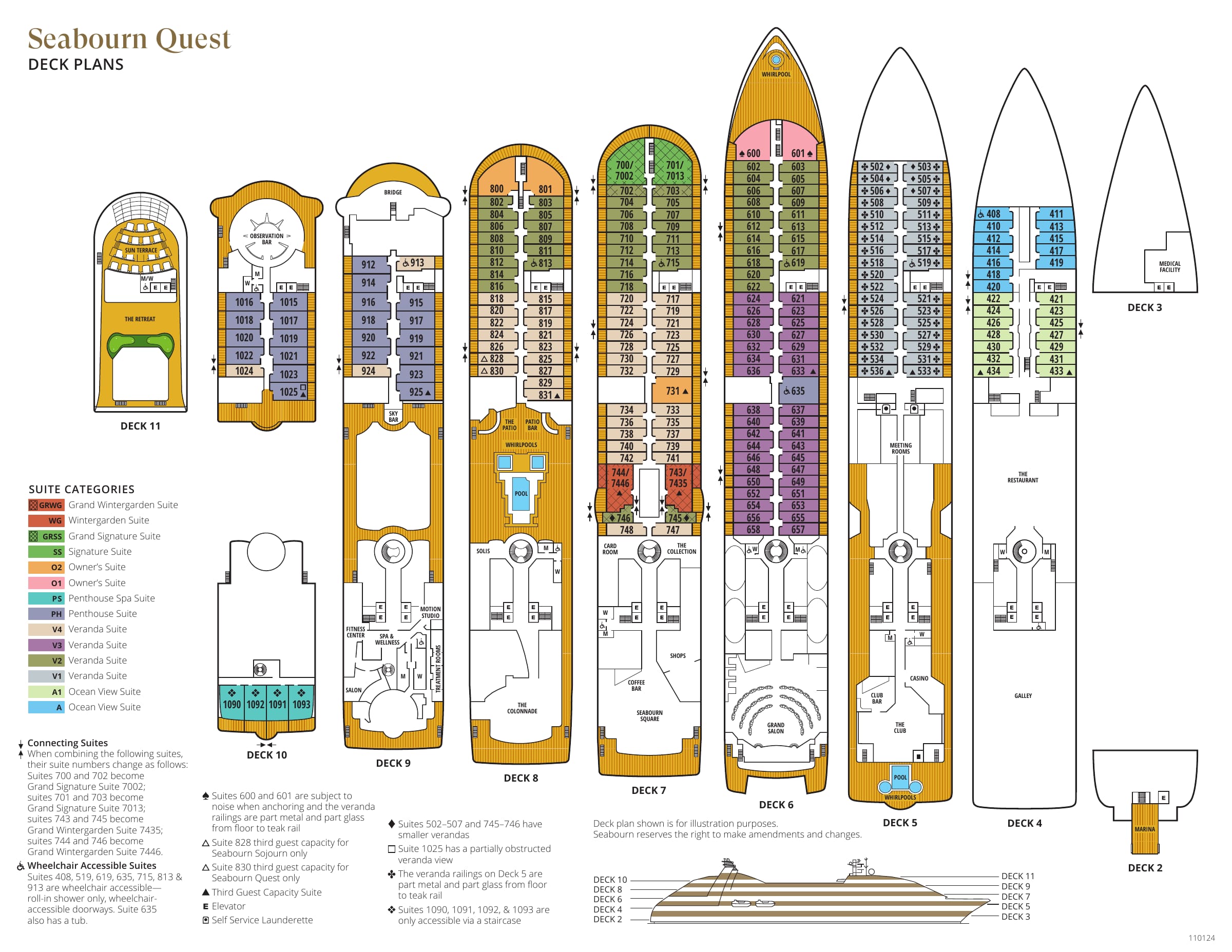 Seabourn Quest, Sojourn 110124 deck plan